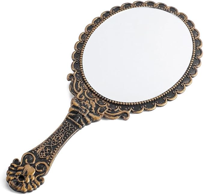 AKOAK Vintage Handheld Makeup Mirror, Exquisite Embossed Decorative Handle Makeup Mirror Portable Travel Mirror for Girls and Ladies (Oval, Bronze)