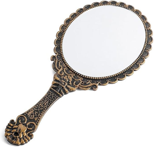 AKOAK Vintage Handheld Makeup Mirror, Exquisite Embossed Decorative Handle Makeup Mirror Portable Travel Mirror for Girls and Ladies (Oval, Bronze)