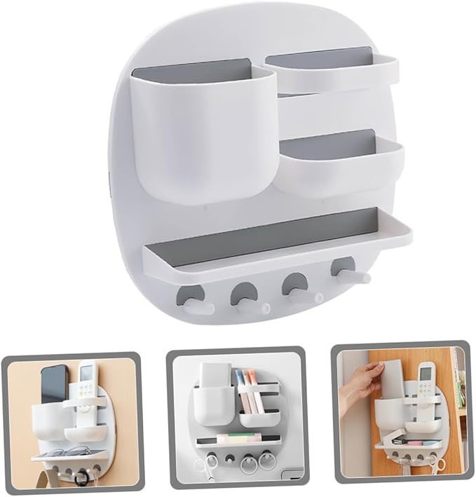 Remote Controller Stand Wall Mounted Bathroom Shelf Organizer Hooks Multi-Function Floating Storage for Toiletries and Bathroom Decor Stylish and Space-Saving Design