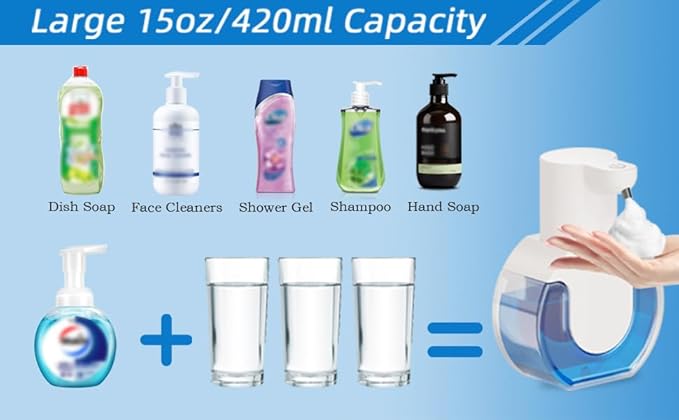 Automatic Soap Dispenser Touchless,Rechargeable Foaming Soap Dispenser,15oz/420ml Smart Hand Soap Dispensers,4-Level Adjustable,Wall Mount for Bathroom Kitchen Dish Soap,Hands-Free