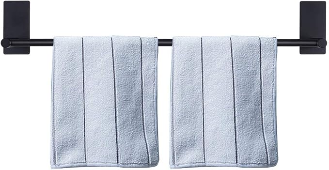 NearMoon Self Adhesive Bathroom Towel Bar- Stainless Steel Bath Wall Shelf Rack Hanging Towel Stick On Sticky Hanger Contemporary Style, NO Drilling (2 Pack, Matte Black, 24-Inch Towel Rack)
