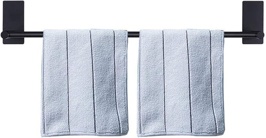 NearMoon Self Adhesive Bathroom Towel Bar- Stainless Steel Bath Wall Shelf Rack Hanging Towel Stick On Sticky Hanger Contemporary Style, NO Drilling (2 Pack, Matte Black, 24-Inch Towel Rack)