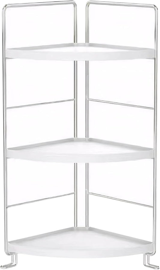 Corner Bathroom Counter Organizer, 3-Tier Fan-Shaped Corner Counter Shelf, Cosmetic & Makeup Storage White Bathroom Shelf for Kitchen Supplies