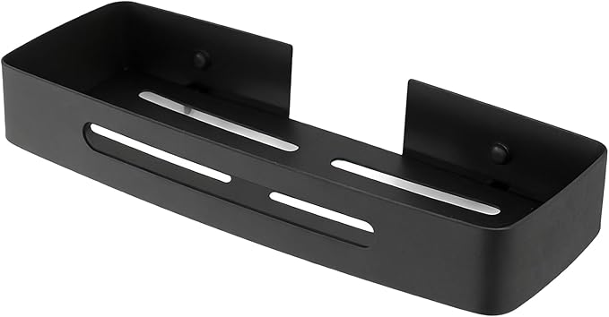 FTVOGUE Bathroom Shelf, Matte Black Powder Coated Wall Mounted Stainless Steel Storage Rack for Toiletries with No Drill Installation for Renters (Black Single Layer Rack (No Drill Installation))