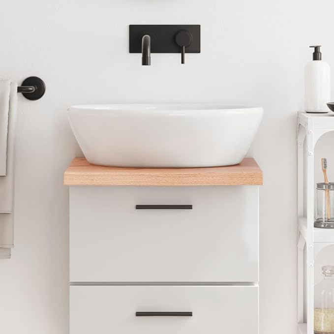 Light Brown Solid Oak Wood Bathroom Vanity Top with Live Edge 15.7"x19.7"x(0.8"-1.6") Treated Varnished Surface for Shelf Cabinet Desk Table Handmade Countertop Worktop