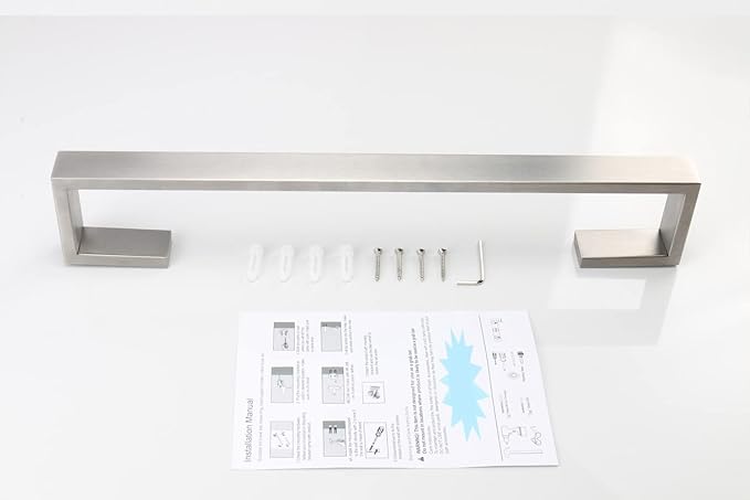 TocTen Bath Towel Rack - Square Base Thicken SUS304 Stainless Steel Towel Bar for Bathroom, Bathroom Bar Accessories Towel Rod Heavy Duty Wall Mounted Towel Holder (Brushed Nickel, 16 Inch)