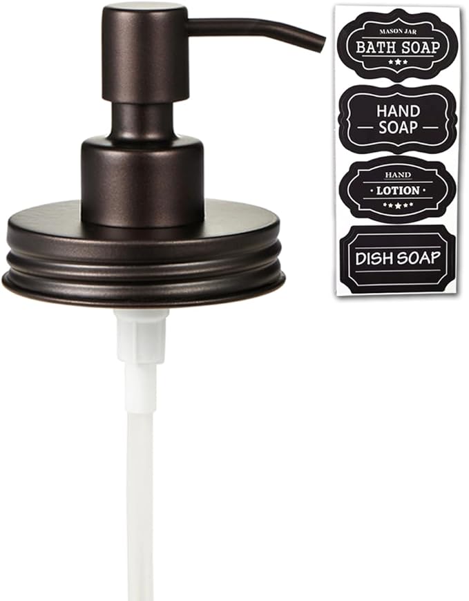 Amolliar Mason Jar Liquid Soap Dispenser Lid, Rust Proof Stainless Steel, Cute Farmhouse Decor for Kitchen, Bathroom, Bath, Refill Liquid Soap Pump for Hand Soap, Dish Soap, Lotion Soap, Bronze 1 Pack