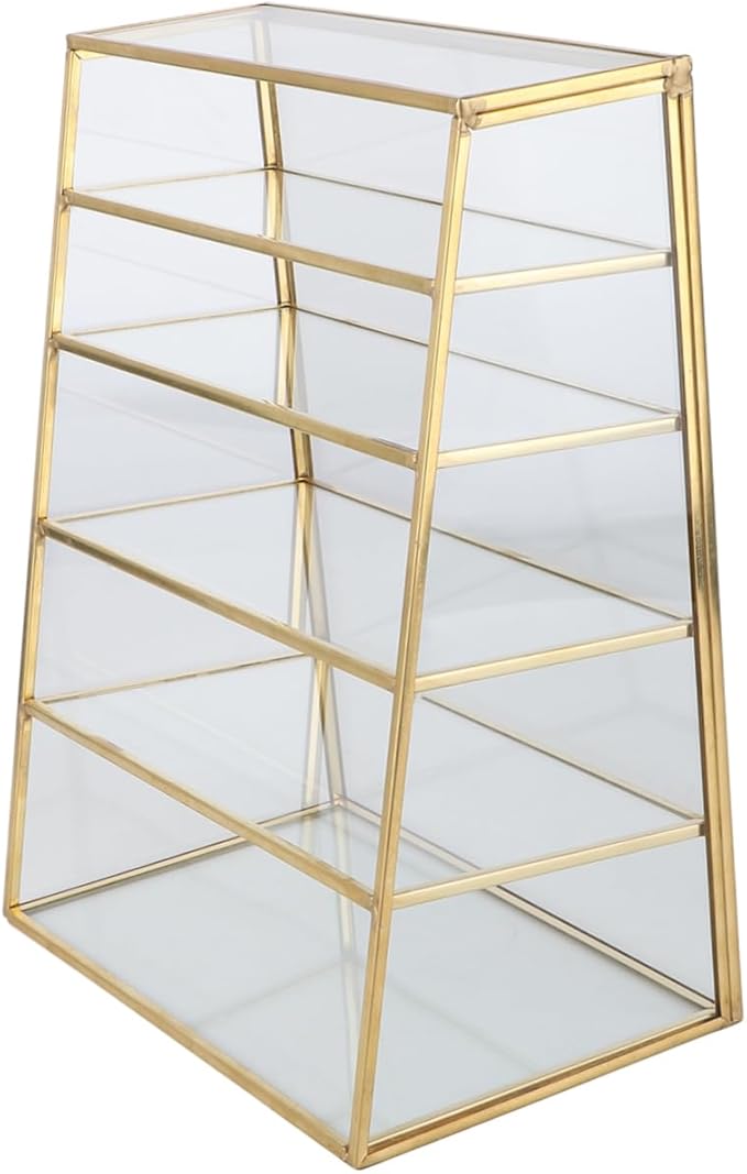 FOMIYES 1pc Multilayer Makeup Organizer Storage Rack Brass Glass Cosmetic Holder for Lipstick and Powder Stylish Desktop Makeup Display Storage for Home and Vanity