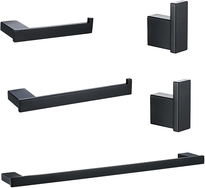 5-Pieces Matte Black Bathroom Accessories Set, Stainless Steel Bathroom Hardware Set, 23.6 Inch Bath Towel Bar Set, Towel Hooks,Towel Racks for Bathroom Wall Mounted,SE96009S-5MB