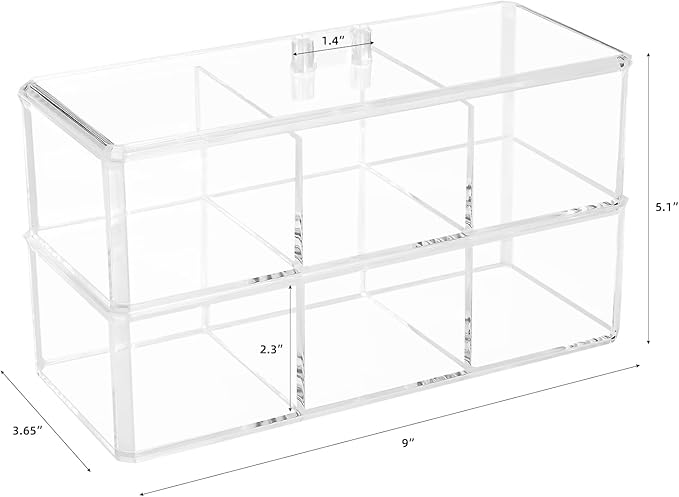 dedoot 3 Compartment Organizer 2 Layers,Plastic Drawer Clear Acrylic Vanity Desk Storage and Organizer, Bathroom Display Storage Container with Lid for Jewelry, Small Items 9.17x3.7X5.82 Inch