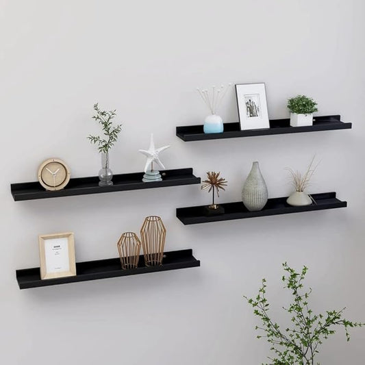Black Wall Shelves Set of 4, 23.6x3.5x1.2 Inches Floating for Living Room Bedroom Kitchen, MDF Storage for Books Plants Decor, Easy Mount Organizer Shelves with 11lb Capacity Each