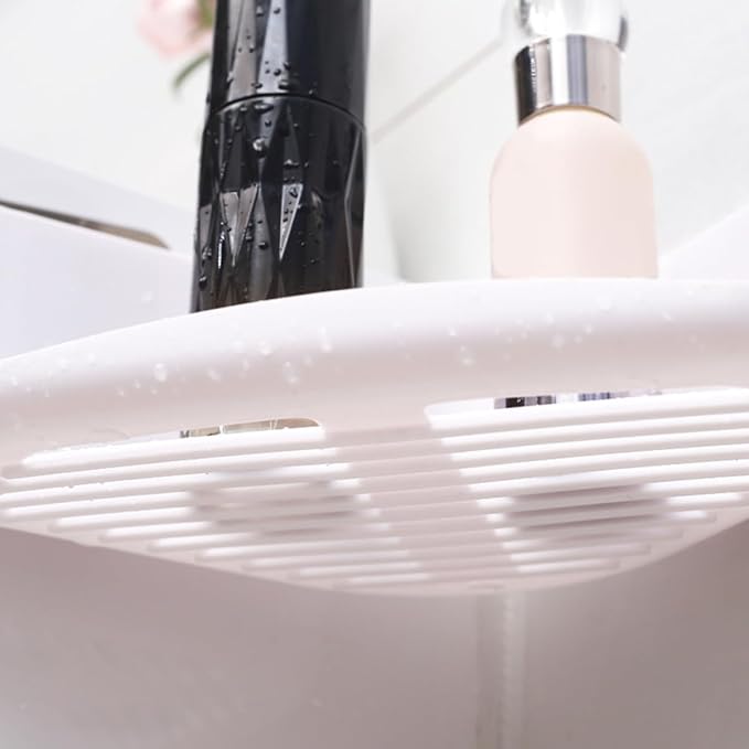 OSALADI 3sets No Punching Bathroom Storage Mounted Triangle Shelf for Kitchen Toilet Durable Plastic Organizer Grey White for Creams Soaps and Toothpaste 2pcs*3