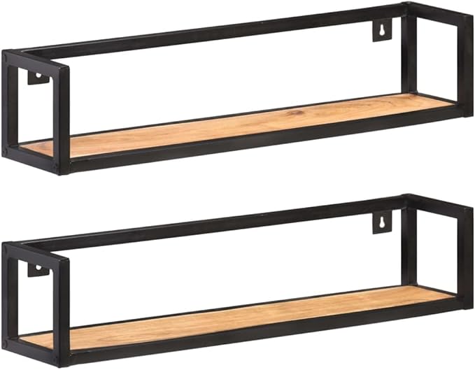 Industrial Wall Shelves Set of 2 Solid Acacia Wood 31.5 Inch Floating Shelves with 66lb Capacity for Living Room Bedroom Bathroom Kitchen Storage Decor