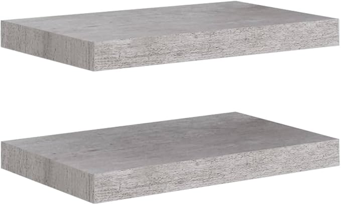 Floating Wall Shelves 2 Pack Concrete Gray Modern Display Rack with Invisible Mounting System for Home Decor, Books, Collectibles 15.7x9.1 Inches