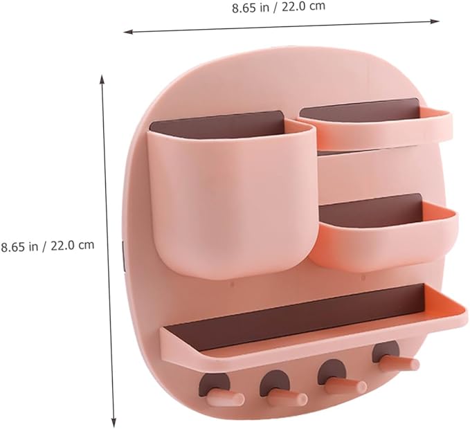 Veemoon Wall-Mounted Bathroom Shelf Organizer with 3 Compartments and Elevated Display Shelf, Pink Storage Rack with 4 Hooks for Toiletries, Space-Saving Wall Storage Holder for Bathroom