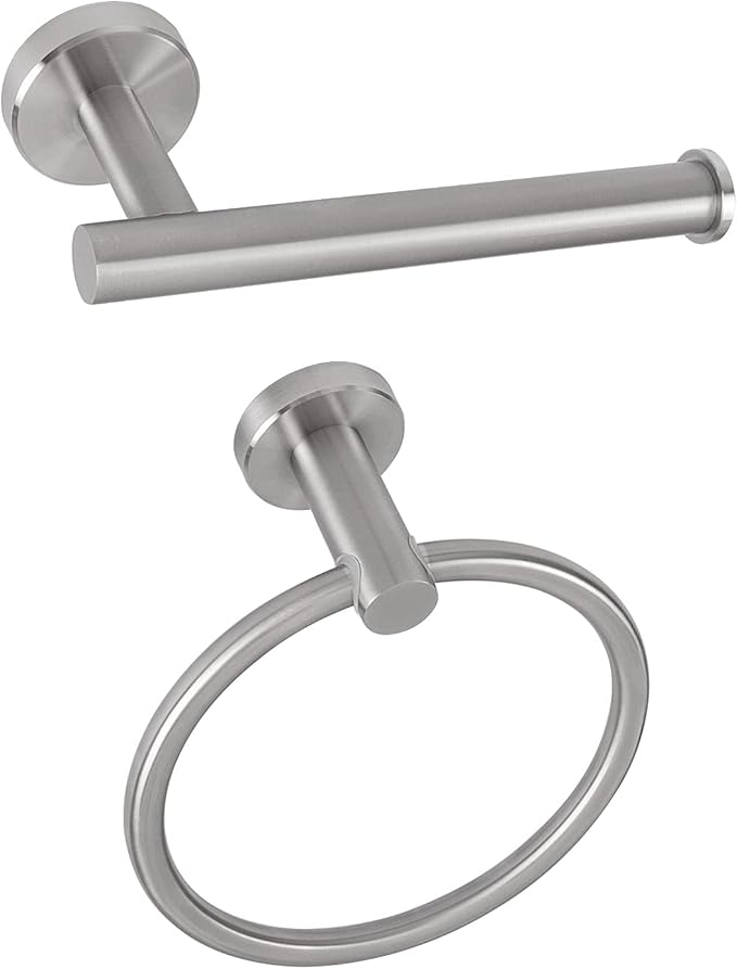 NearMoon 2 Pieces Bathroom Hardware Accessories, Towel Ring and Toilet Paper Holder- Stainless Steel Bath Towel Hanger and Hand Towel Holder, Wall Mounted (Brushed Nickel)
