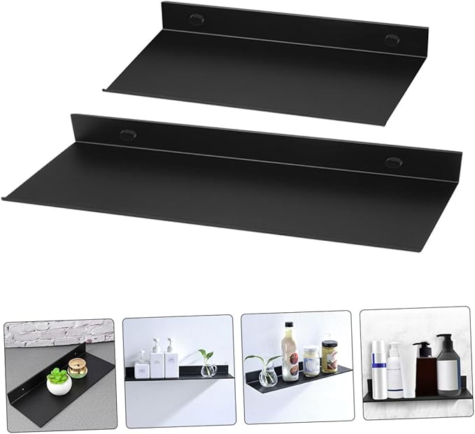 Alipis 2pcs Metal Floating Bathroom Shelf Wall-Mounted Storage Rack for Toiletries and Cosmetics Easy Installation Design for Organized Spaces
