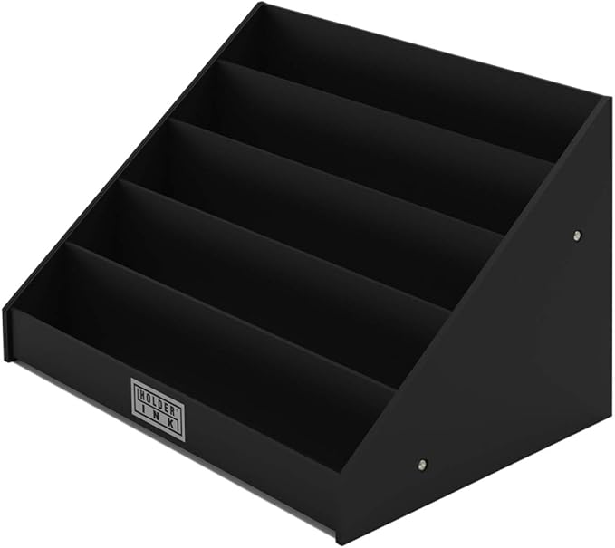 acrylic display stand organizer for tattoo inks, nail polish bottles and other beauty essentials that keeps them organized, secured and ready to use.