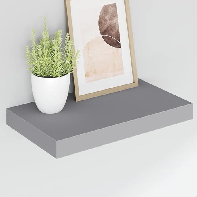 Set of 4 Floating Wall Shelves, Modern Gray Honeycomb MDF Display Shelves for Living Room, Bedroom, and Home Decor, 15.7-inch Wall-Mounted Storage Organizers