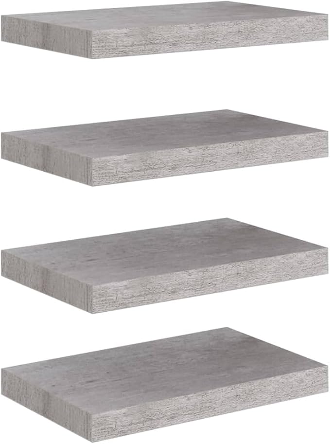 Floating Wall Shelves 4 pcs Concrete Gray Modern Invisible Mounting System for Living Room Bedroom Office Display Books Decor 15.7x9.1 Inches