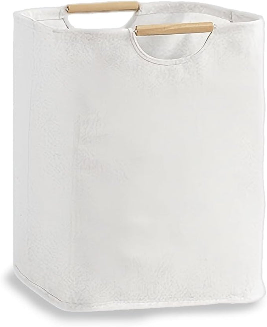Collapsible Laundry Hamper Bag with Wooden Handles - 36L/8 Gallon Capacity Waterproof Oxford Cloth Storage Basket, Freestanding No Wire Frame, for Dorm Room, Bedroom, Bathroom - Small