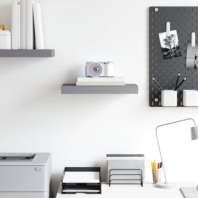 Floating Wall Shelf Modern Rectangular Display Shelves for Bedroom Living Room Matte Grey MDF 15.7 x 9.1 Inch Wall Mounted Storage Organizer