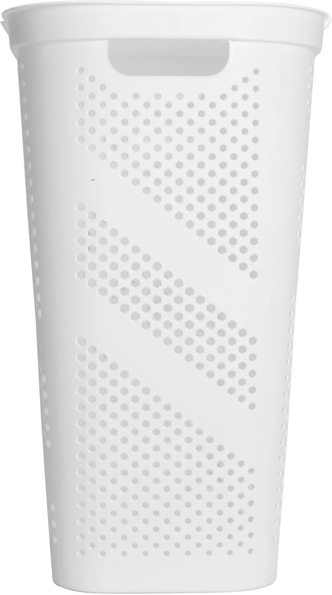 24" Plastic Hinged-Lid Rectangle Laundry Hamper, All Ages, White