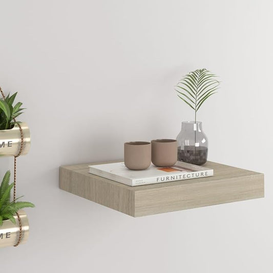Floating Wall Shelf Oak 9.1x9.3x1.5 Inches MDF Board Invisible Mounting Display Rack for Home Decor Books Collectibles Awards Ornaments
