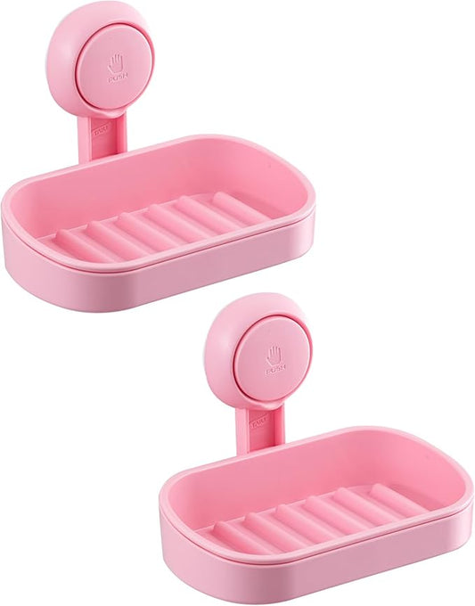 TAILI Soap Holder Soap Dish for Shower, Suction Cup Soap Holder for Shower Wall, Bathroom Accessories, Removable Strong Hold Soap Saver, Drill Free Double Soap Dish, Pink 2 Set