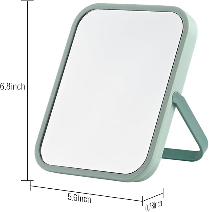 Magnetic Locker Mirror with Foldable Stand & Hook - 5.6x6.8 Inch Portable HD Makeup Mirror for Desk/Dorm/Fridge - Shatterproof ABS Frame, Rounded Edges (Student-Friendly)