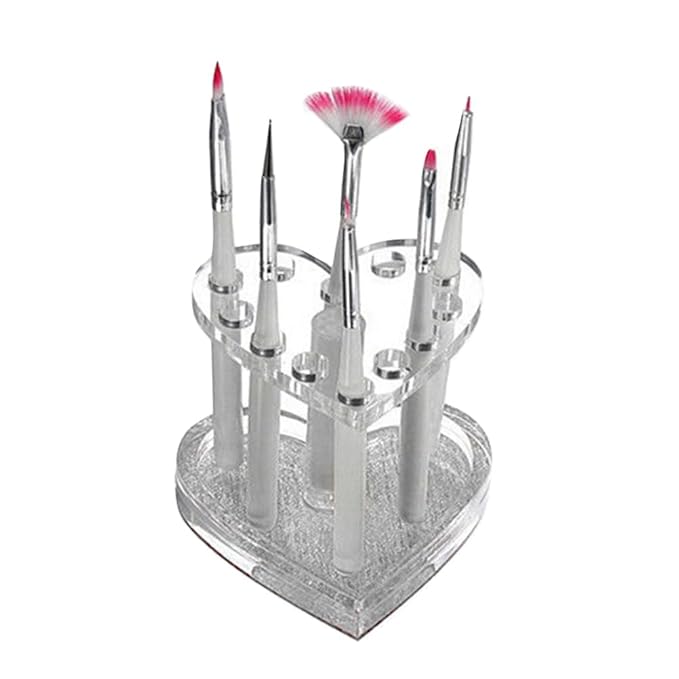 Healeved Heart-Shaped Nail Art Pen Holder Transparent Acrylic Nail Brush Stand Uv Gel Polish Pen Rest for Salon and Home Use 3.42X3.34X2.40In