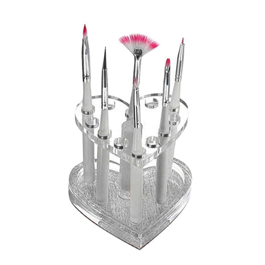 Healeved Heart-Shaped Nail Art Pen Holder Transparent Acrylic Nail Brush Stand Uv Gel Polish Pen Rest for Salon and Home Use 3.42X3.34X2.40In