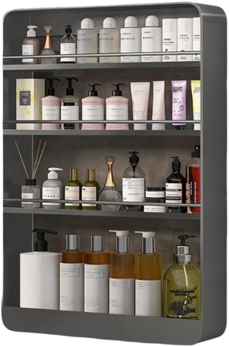 Multi-Layer Wall Mounted Bathroom Shelves, Punch-Free Makeup Organizer, Metal Wall Hanging Spice Rack, Multifunctional Wall Shelves for Kitchen, Bathroom or Living Room(Gray,Large)