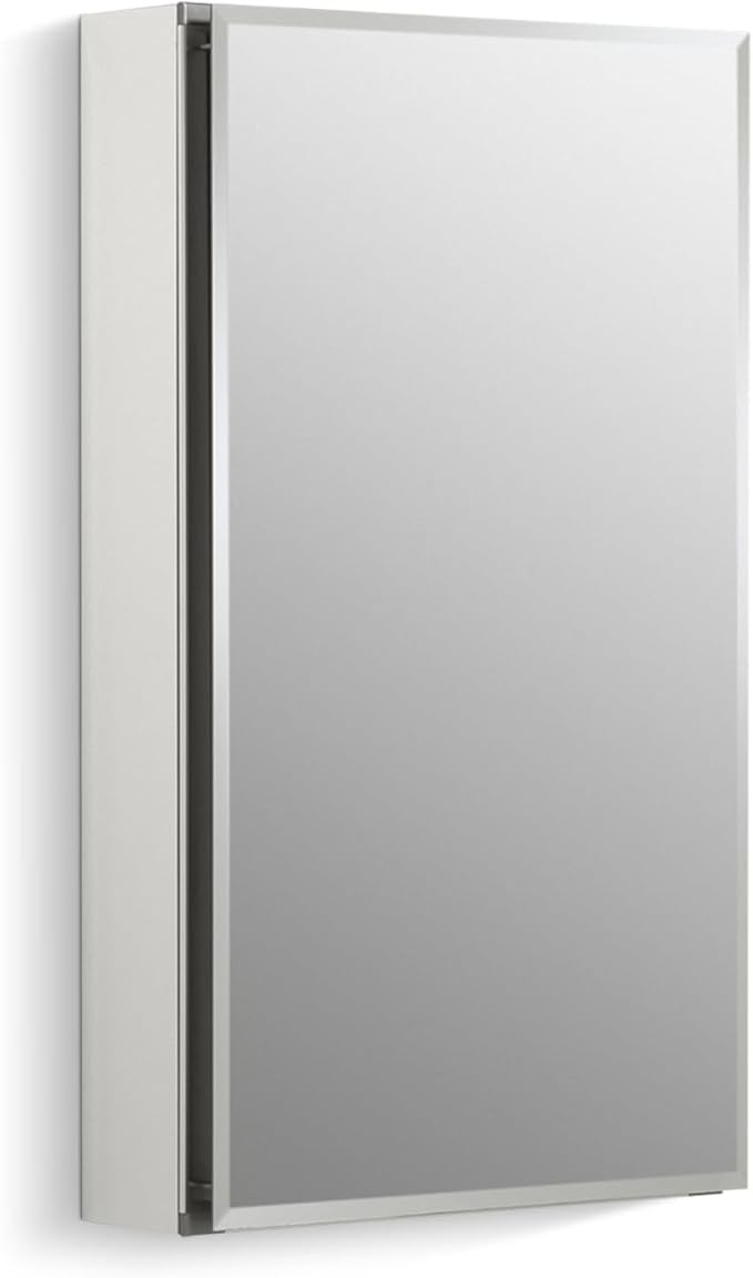 Kohler CB-CLC1526FS Frameless Bathroom Mirror Medicine Cabinet, Single Door, Rectangular Beveled Edge Frame, Bathroom Cabinet Mirror, Adjustable Shelves, 15 in. W x 26 in. H