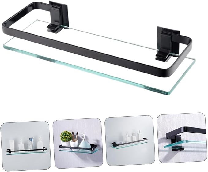 Ciieeo 1pc Tempered Glass Bathroom Shelf Wall Mounted Storage Rack for Toiletries Elegant Design Easy Installation Single