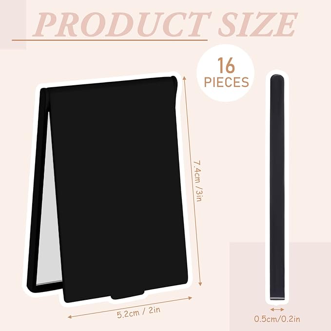 Queekay 16 Pcs 2 x 3 x 0.2''Small Makeup Folding Mirror Bulk Travel Portable Folding Rectangle Compact Stand up Portable Vanity Mirror for Women(Black)
