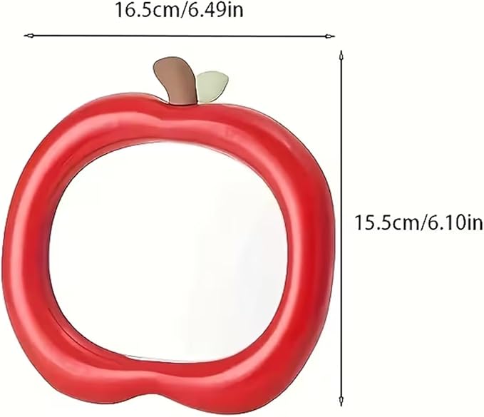 Apple Shaped Makeup Mirror - 6.22x6.3 Inch Portable Vanity Mirror with Stand, Cute Desk Decor for Bedroom, Bathroom & Office (Red)