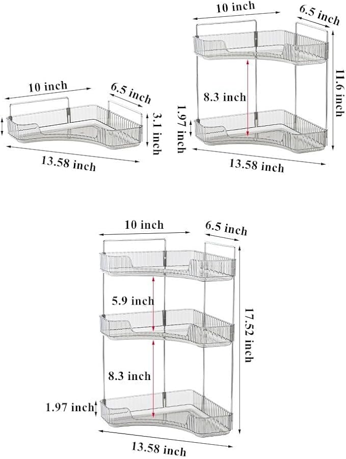 CESTATIVO Corner Bathroom Counter Organizer, Vanity Trays for Bathroom, Skincare Makeup Organizer Shelf, Shelf Cosmetics, Toiletries, Lotions, Perfumes (2 Tiers, Clear)