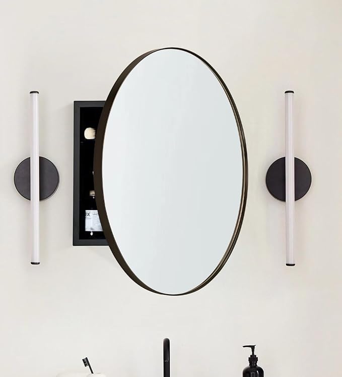 Surface Mount Oil Rubbed Bronze Round CircleBathroom Medicine Cabinet with Mirror Circlular Shaped Stainless Steel Metal Framed Medicine Cabinets Bathroom Cabinet with Mirror 24'' Diameter