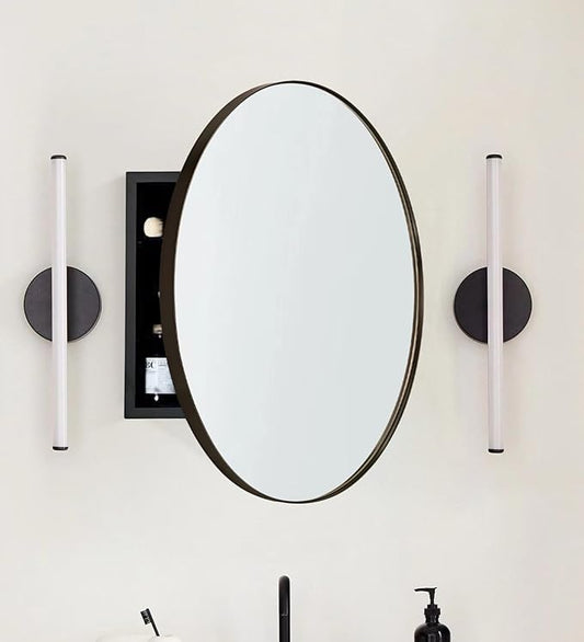 Surface Mount Oil Rubbed Bronze Round CircleBathroom Medicine Cabinet with Mirror Circlular Shaped Stainless Steel Metal Framed Medicine Cabinets Bathroom Cabinet with Mirror 24'' Diameter