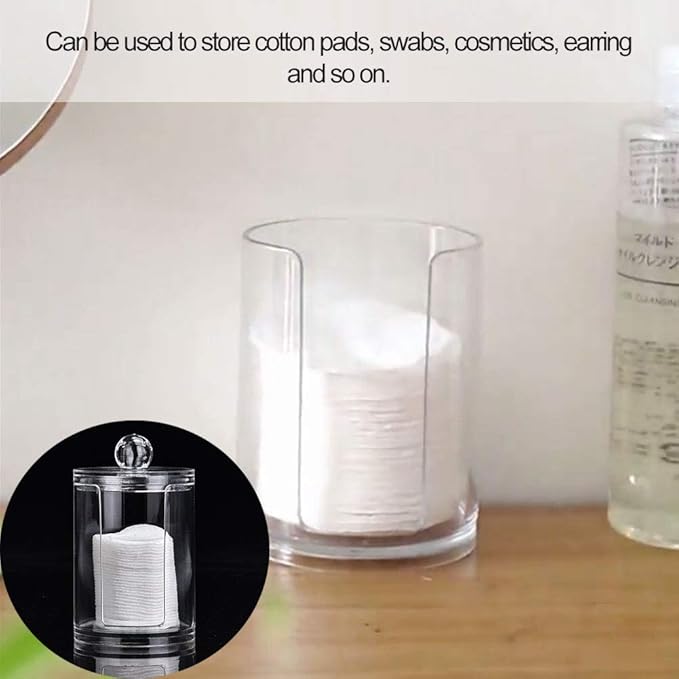 Cotton Pad Holder, Cotton Rounds Holder, Clear Acrylic Makeup Cotton Pad Swab Holder Container Round Makeup Storage Organizer Box Cosmetic Display Case Cotton Swab Holder