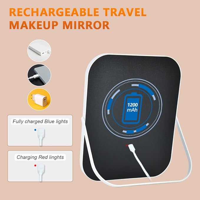 Lighted Vanity Mirror, Makeup Mirror with Lights, Dimmable Touch Screen, Portable Travel Mirror, Cosmetic Mirror with Lights for Makeup Desk ＆ Dressing Room