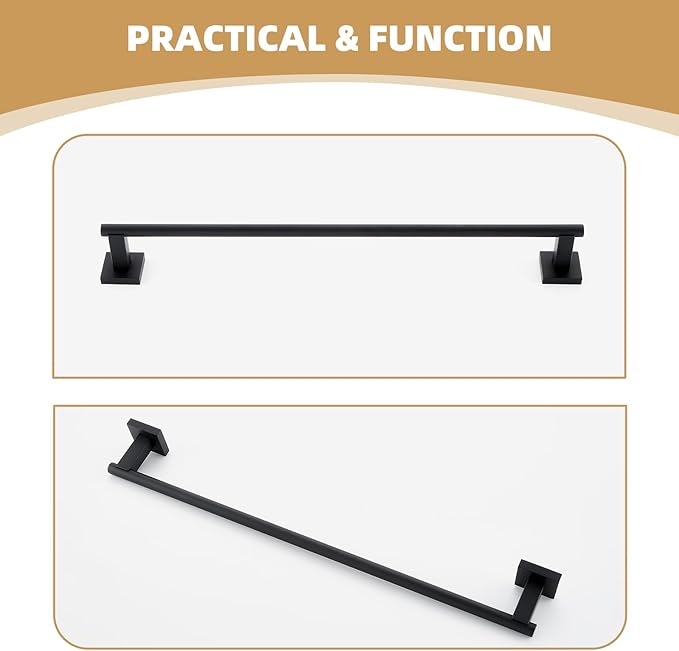 Suyar Matte Black Towel Bar, SUS304 Stainless Steel Bathroom Towel Holder, 23.5 Inches, Wall Mounted