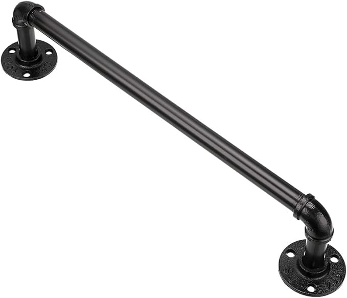 Sumnacon 16 Inch Industrial Iron Pipe Towel Rack Holder - Heavy Duty Rustic Hand Towel Bar, Vintage Style Grab Bar/Door Handle for Bathroom, Kitchen with Screws, Black