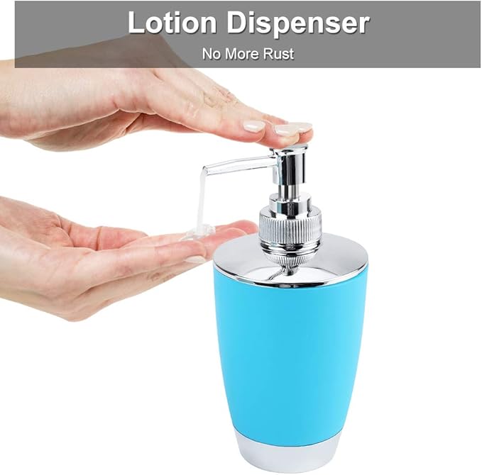 Ejoyous Bathroom Accessories Set 6 Piece Bath Accessory Bathroom Supplies Set with Bin Holder Dish Dispenser Tumbler Toothbrush Holder, Blue
