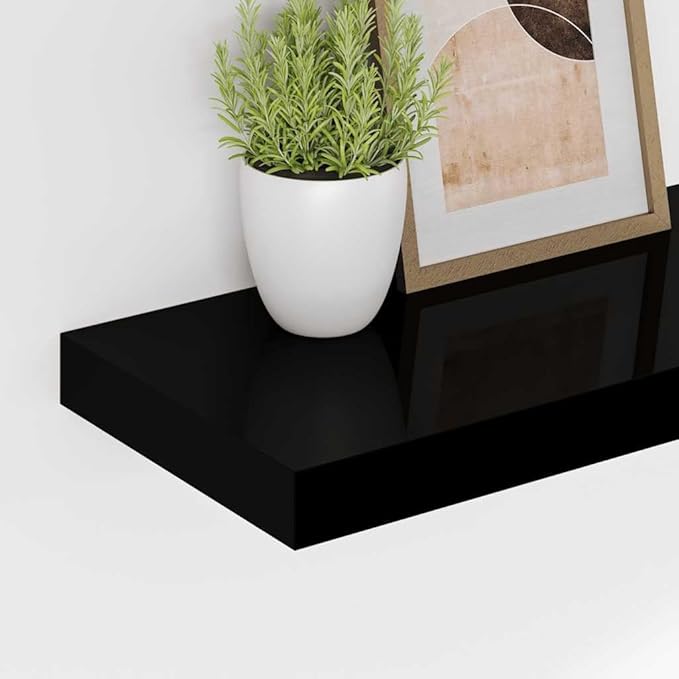 Floating Wall Shelves Set of 2, Black Modern Invisible Mounting Display Shelves for Living Room Bedroom, 35.4 x 9.3 Inches, Honeycomb MDF and Metal Frame, Holds 22 lbs Each