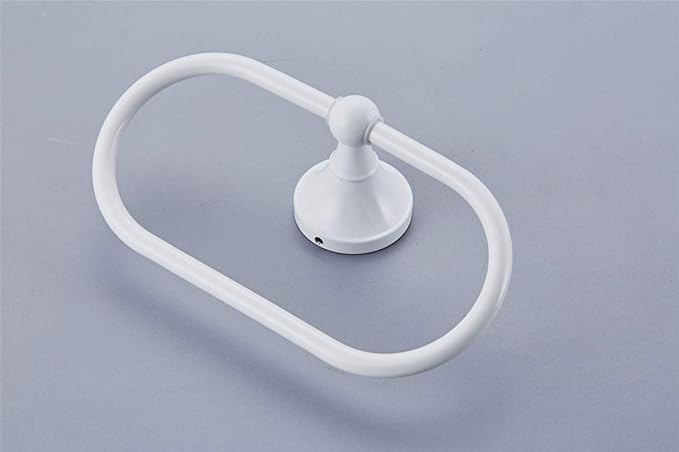 Flybath Oval Towel Ring Antique Brass Hanger Hand Towel Holder for Bathroom Kitchen Accessories Wall Mounted, White Finish