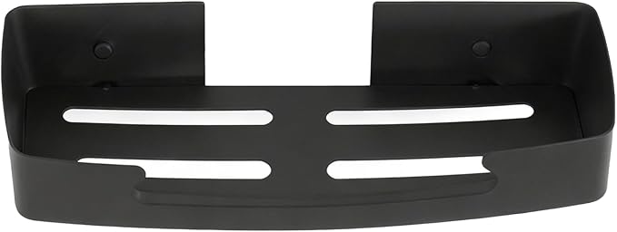 YUYTE Bathroom Shelf, Matte Black Wall Mounted Stainless Steel Storage with No Drill Installation, for Toiletries in Showers or Sinks (Black Single Layer Rack (No Drill Installation))