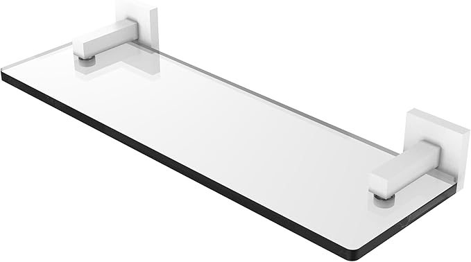 Allied Brass MT-1-16-WHM Montero Collection 16 Inch Glass Vanity Beveled Edges Shelf, Matte White