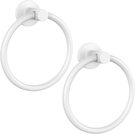 Towel Ring 2Pack, SUS304 Stainless Steel Hand Towel Holder for Bathroom Kitchen, Modern Style Towel Hanger, Thicken Ring Towel Holder, Towel Rack Round Wall Mounted (2, White)